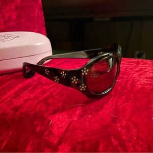Phoebe Couture Tortoise Shell Sunglasses with rhinestone flowers includes case